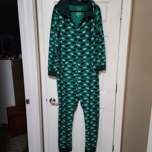 Print Adult Fleece Jumpsuit with Hood in Cedar Brown Bear